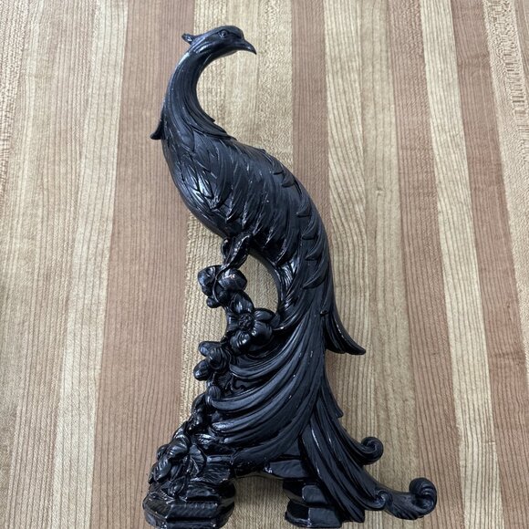 Black Peacock Peahen Bird Tall Vintage USA Hollywood Regency - Picture 1 of 16